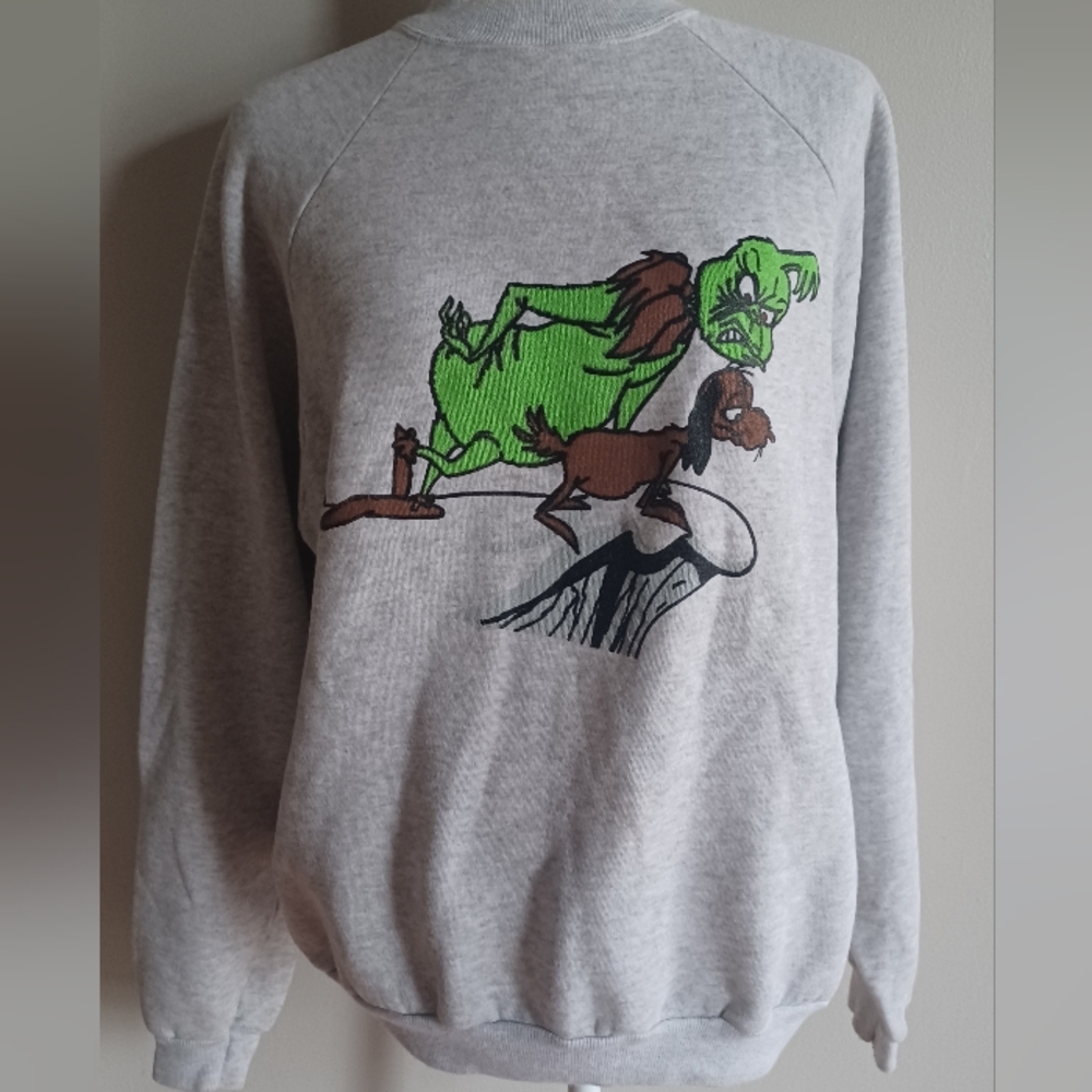 VTG 90's Hanes The Grinch Max Heather Gray Crewneck Sweatshirt